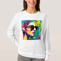 Colorful Hipster Lady in Sunglasses T-Shirt