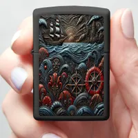 Beautiful Ocean Scene With Ship and Floral Design Zippo Lighter