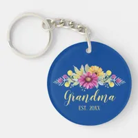 New Grandma Elegant Flowers Blue Pink | Photo Keychain