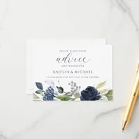 Wedding Bridal Shower Advice Cards Navy Watercolor