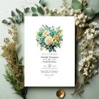 Mint, Hunter Green And Gold Floral Summer Wedding Invitation