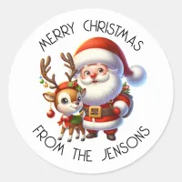 Santa and Reindeer Cute Cartoon Christmas Classic Round Sticker