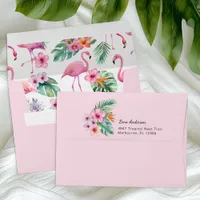 Pink Flamingo Envelope with Tropical Liner