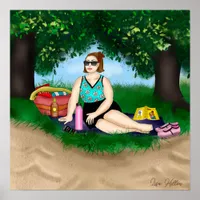 Hand drawn Art | Woman Relaxing at Beach Poster