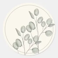 Watercolor Eucalyptus Leaves Ivory Classic Round Sticker