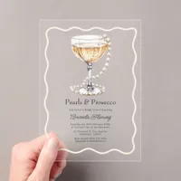 Pearls & Prosecco Champagne Bridal Shower Acrylic Invitations