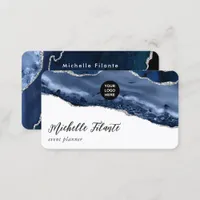 Navy and Silver Agate Precious stone Business Card