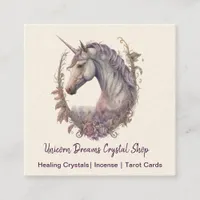 Purple Unicorn and Flowers Square Business Card