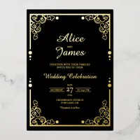 Classic Luxury Black Gold Foil Wedding Invitation