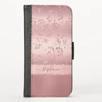 Rose Gold Blush Pink Girly Glam Personalized iPhone X Wallet Case