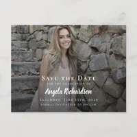Graduation Photo Modern Script Save the Date Invitation Postcard