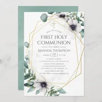 Eucalyptus Anemone Geometric First Holy Communion Invitation