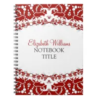 Red + White Modern Batik Notebook