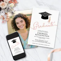 Girly Typography Hand Drawn Graduation Photo Invitation