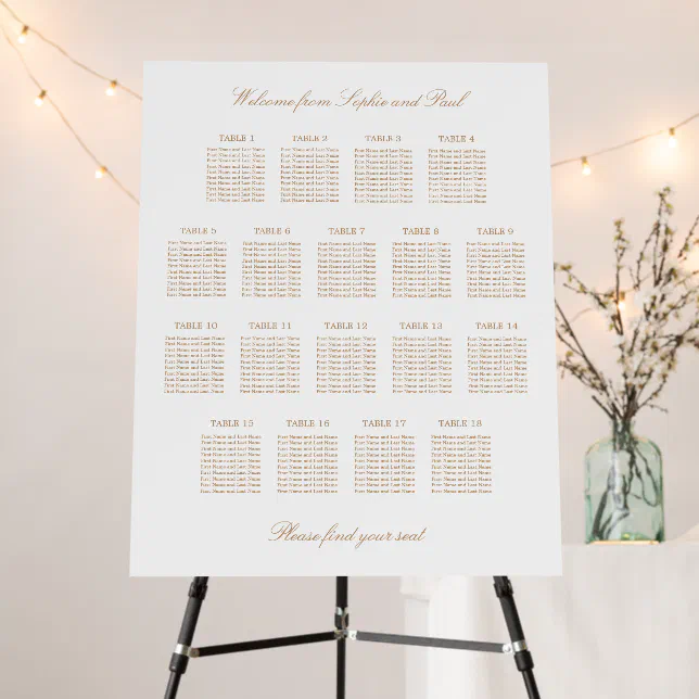 Golden Beige 18 Table Wedding Seating Chart Foam Board