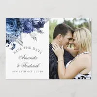 Navy and White with Silver Wedding Save the Date