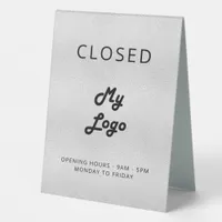 Logo business silver open closed table tent sign