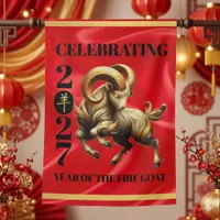Stunning Red Gold Chinese Year of Fire Goat 2027 House Flag