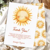 Sunshine Baby Shower Boho Cute Gender Neutral Sun Thank You Card
