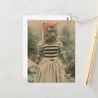 Retro Surreal Tiger in a Dress Fantasy Fashion Postcard