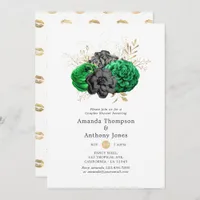 Dark Emerald and Gold Floral Couples Shower Invitation