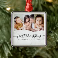 First Christmas as Mommy and Daddy Marble Photo  Metal Ornament