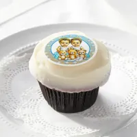 African-American Twin Boy's Blue Baby Shower Edible Frosting Rounds