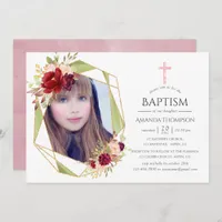Burgundy & Blush Geometric Baptism or Christening Invitation