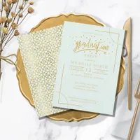 Geometric Graduation Gold on Mint Green ID508 Invitation