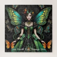 Green Gothic Butterfly Girl Jigsaw Puzzle