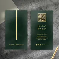 Elegant Professional Emerald Green QR code Foil Business Cards