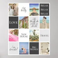 Classy White Gray Photo Grid Vision Board Poster