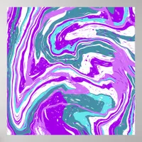 Purple, Teal, Turquoise Marble Fluid Art   Poster