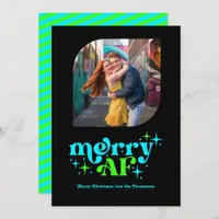 Electric Blue & Neon Green Retro Christmas Photo Holiday Card