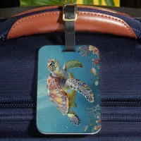 A Sea Turtle and Sun Rays in the Ocean Blue Luggage Tag