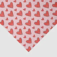 Red Hearts on Pink Child's Coloring Pattern Tissue Paper