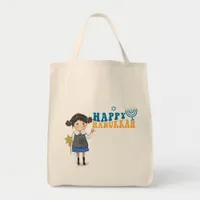 Happy Hanukkah Jewish Girl & Boy Tote Bag