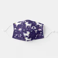 Cute Purple Rainbow Hearts And Stars Unicorn Adult Cloth Face Mask