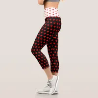 Red Heart Girly Fun Balloon Pattern White Black Capri Leggings