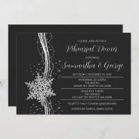 Silver Black Snowflakes Winter Rehearsal Dinner  Invitation