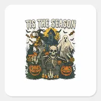 Vintage Tis Season Halloween Skeleton Retro Square Sticker