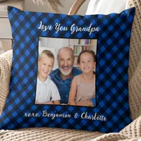 Granda Gift Personalized Photo Blue Plaid Holiday Throw Pillow