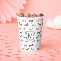Dachshunds Pattern Colorful Party Monogrammed Paper Cups