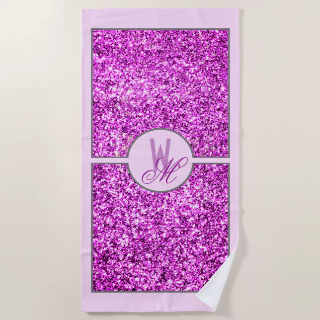 Elegant Pink Glitter Monogrammed  Beach Towel