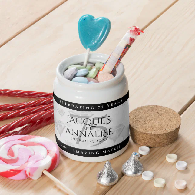 Elegant 75th Diamond Wedding Anniversary  Candy Jar