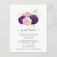 Pink and Purple Floral Wedding Guest Details Enclosure Card