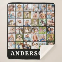 Family Photo Collage 36 Picture Personalized Black Sherpa Blanket