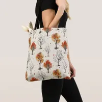 Cozy Autumn Trees Botanical Print Tote Bag