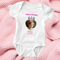 1st Birthday name age photo pink tiara baby girl Baby Bodysuit