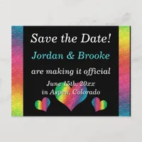 [Rainbow Crinkle Wedding] Hearts Postcard Black